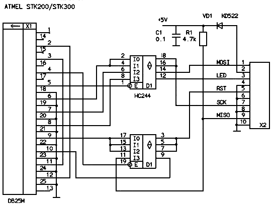 схема программатора STK-200